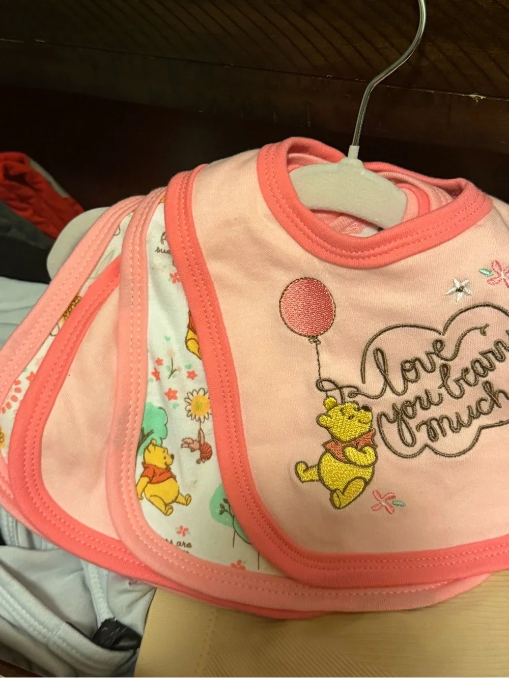 Winnie the Pooh Pink Baby Bib with 'Love You Beary Much' Winnie-Style Embroidery